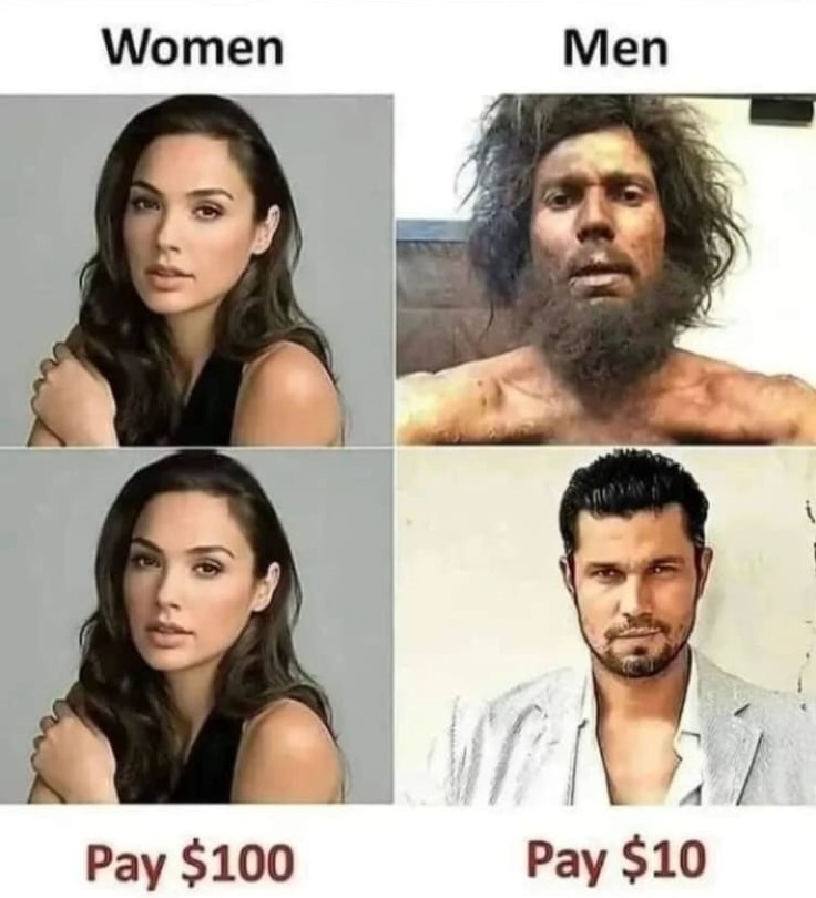 Funny meme comparing salon prices for women and men, used to promote perm service in Chiang Mai